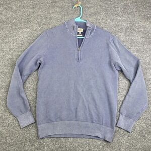 Faherty Sweater Mens Small Blue Organic Cotton 1/4 Zip Mock Neck Textured Knit